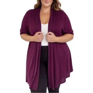 Dressbarn woman plum purple short sleeve long drape front cardigan sweater 2X